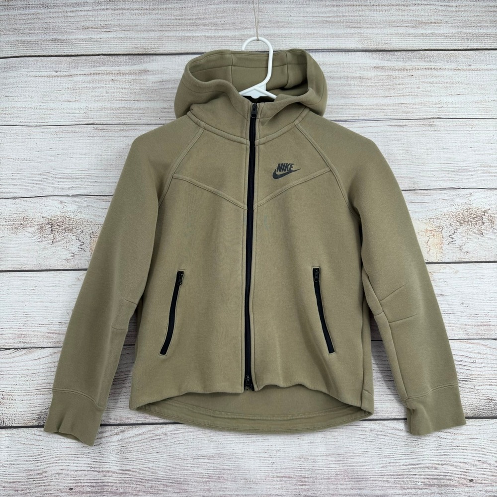 Nike Tech Fleece Hoodie Kids Size M Olive Green Full Zip FD2979-276